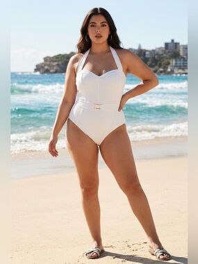 Lilly Pulitzer White Halter One-Piece with Gold Buckle Size 14